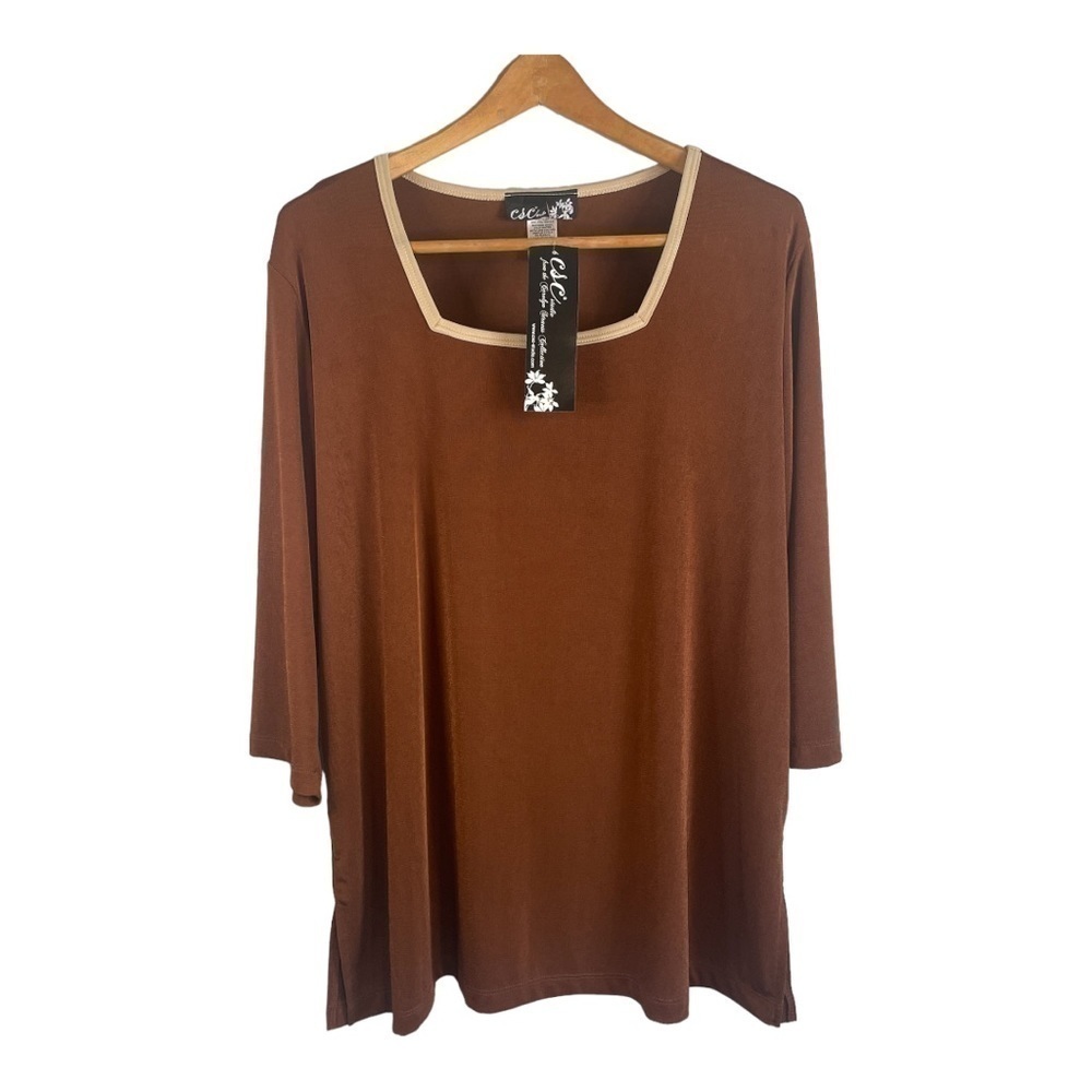 CAROLYN Strauss Collection Women's Tunic Oversized Rusty Brown And Tan Size 1X